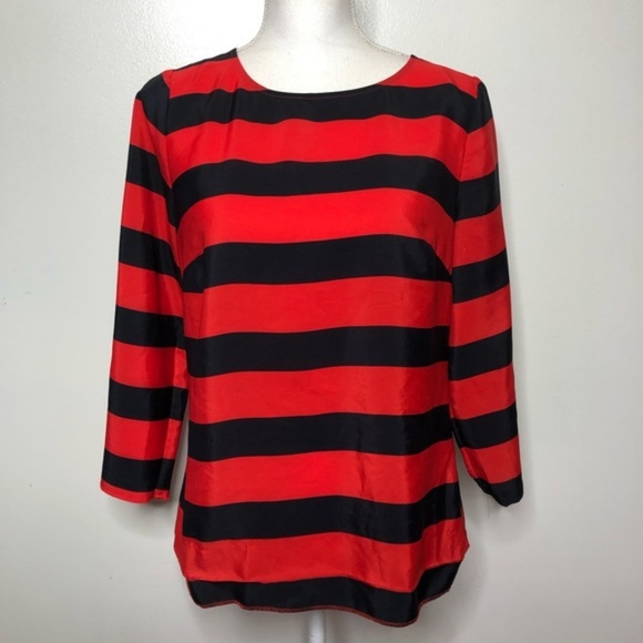 J Crew Navy Blue Red striped Top shirt blouse - Picture 1 of 3